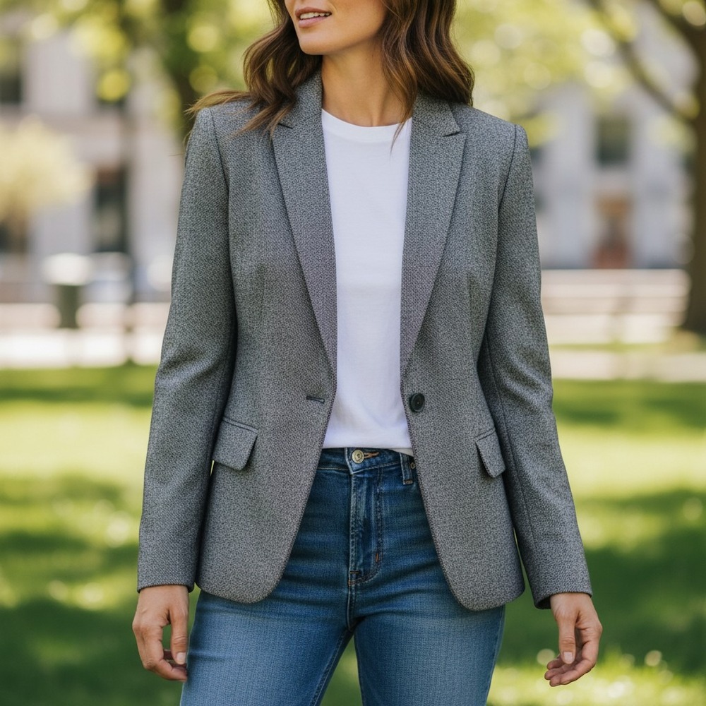 Express Womens Grey Marl One Button Tailored Blazer Jacket Size 10 90053